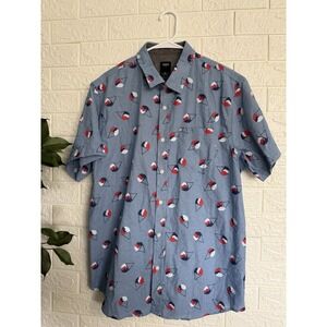Union Men Blue Ice Cream Print Short Sleeve Button Down Shirt XL